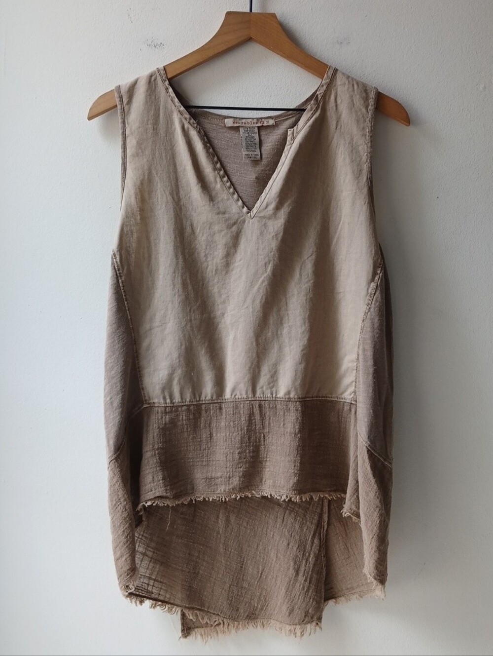 Wearables Linen Cotton V-Neck Sleeveless Tank Top Brown Women's Medium